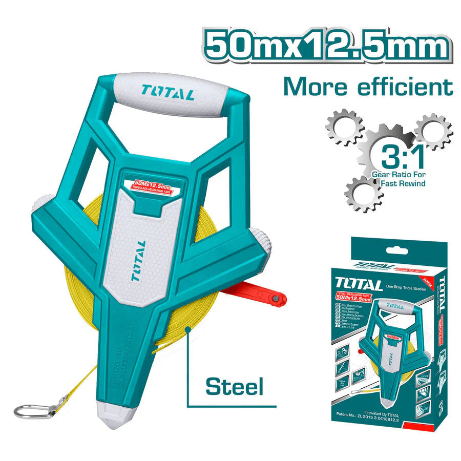 Total 50M x 12.5mm Steel Long Tape TMT710506 - Fast Rewind Total